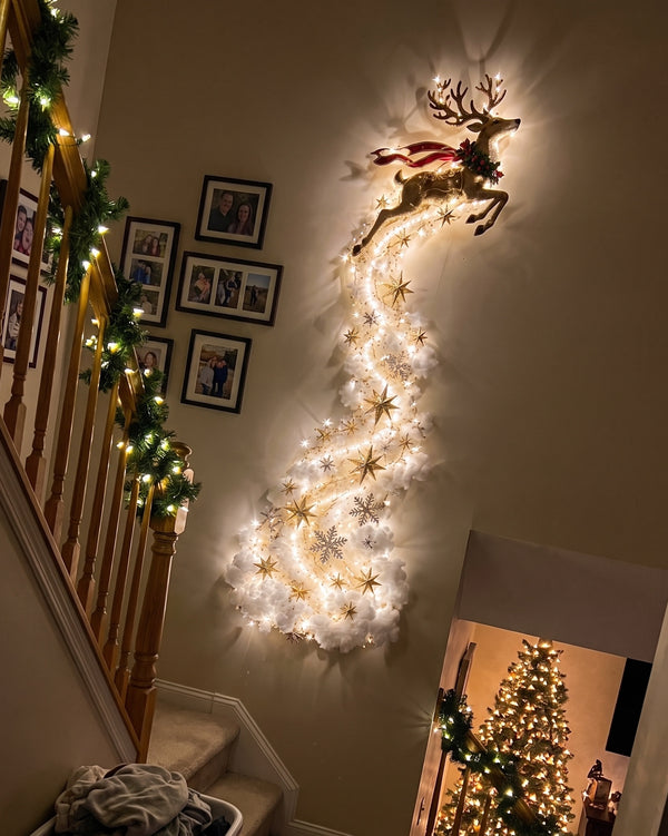 Customer photo of the reindeer design above a staircase