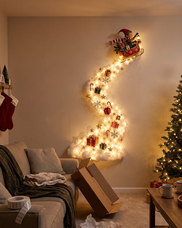 Customer photo of the elf design with the flat carton still on the floor