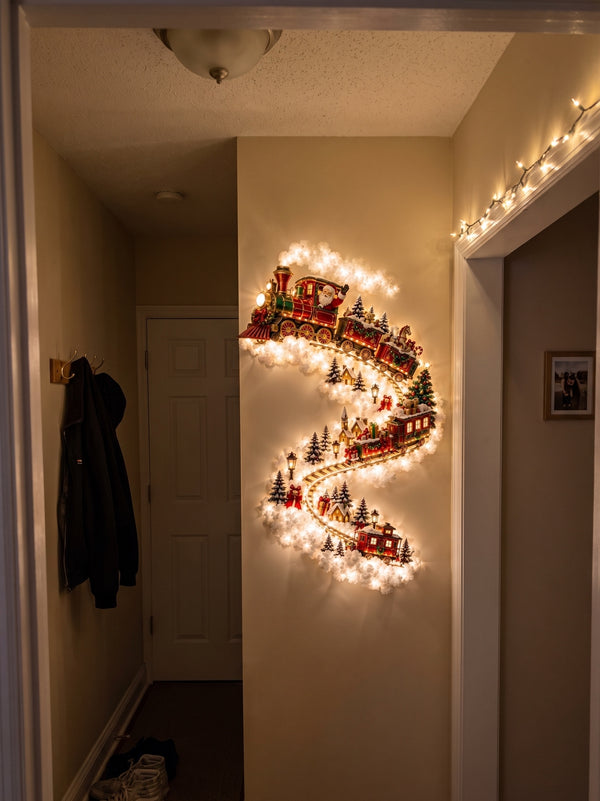Customer photo of the train design on a hallway wall